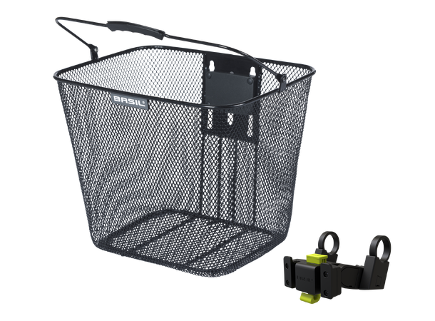 Basil Bilbao KF Kurv Front Sort,Stål,XX ltr,ink KlickFix Styrefeste